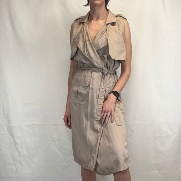 GAP Women's Open Front Safari Wrap Dress M Med Medium Tan Light Brown Khaki Tie - Picture 1 of 16